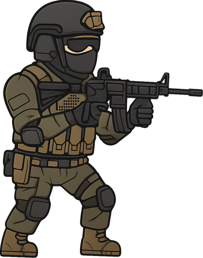 create a special-ops soldier. No background. Transparent background. Blank background. No shadows. 2d. In-Game asset. flat