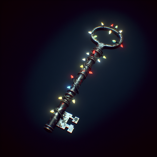 a simple dirty, dark and eerie Christmas light key.
Single Game Texture. In-Game asset. 2d. Blank background. High contrast. No shadows.