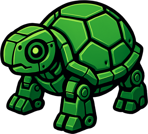 Tortuga robot verde.
In-Game asset.  2d.  High contrast.  No shadows