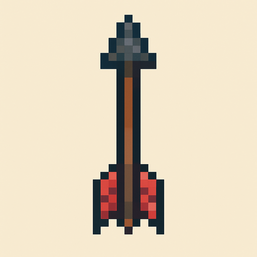 Flecha de arco vista desde arriba, pixel cartoon..
In-Game asset.  2d.  High contrast.  No shadows