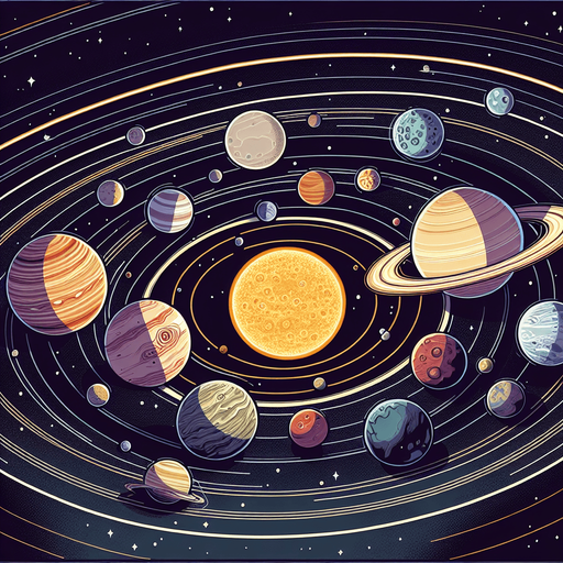 Solar system.
Single Game Texture.  In-Game asset.  2d.  Blank background.  High contrast.  No shadows