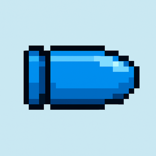 2d pixel art style blue bullet.
In-Game asset.  2d.  High contrast.  No shadows