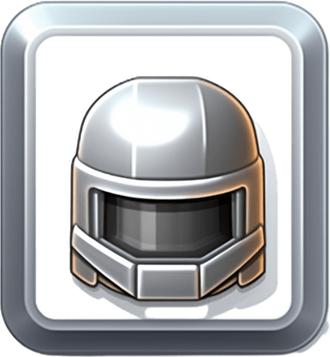 Single square button with soldier helmet on it. Metal button
Game Texture. In-Game asset. 2d. Pixelart. White background. Blank background. Low detail. High contrast.