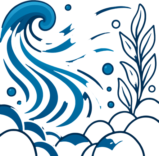 Crea la parte inversa de una carta que representa el elemento agua, no debe tener texto ni espacio vacío, deben ser corrientes de agua y rocas en la parte inferior