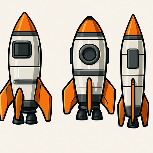 Create si-fi realistic rocket with  3D views. In-Game asset. 2d. High contrast. No shadows. In-Game asset. 2d. High contrast. No shadows.
In-Game asset.  2d.  High contrast.  No shadows