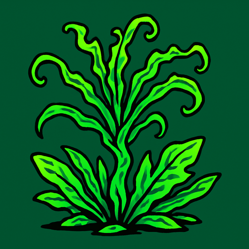 A crazy almost neon green plant that can grow both on in the jungles and on beaches.
In-Game asset.  2d.  High contrast.  No shadows
