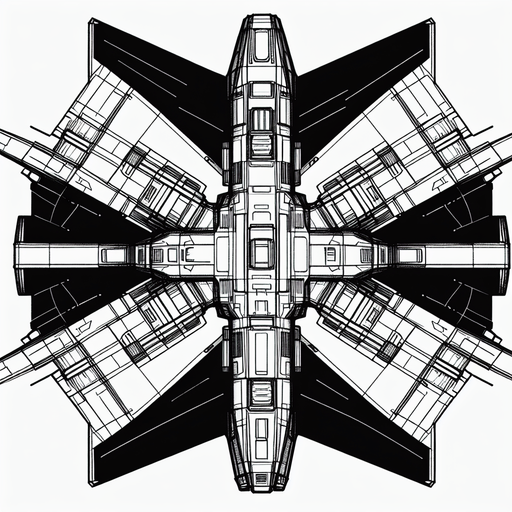 basic spaceship scheme inverted colors..
BW. Top view.