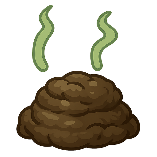 horse dung with green whiff cloud trailing out. No background. Transparent background. Blank background. No shadows. 2d. In-Game asset. flat