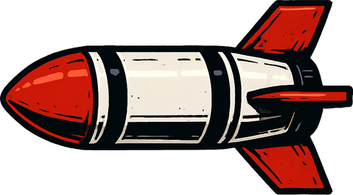 Füze, gerçekçi, yandan görünüm, yazısız.
In-Game asset.  High contrast.  No shadows