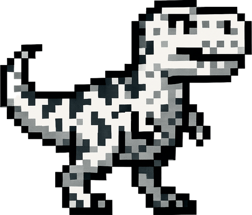 white and black dinosaur.
In-Game asset.  No shadows. pixel
