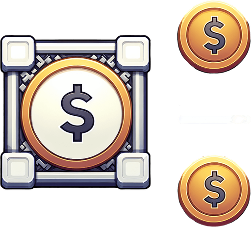2d 
oyun parası.
Single Game Texture.  In-Game asset.  Blank background.  High contrast.  No shadows