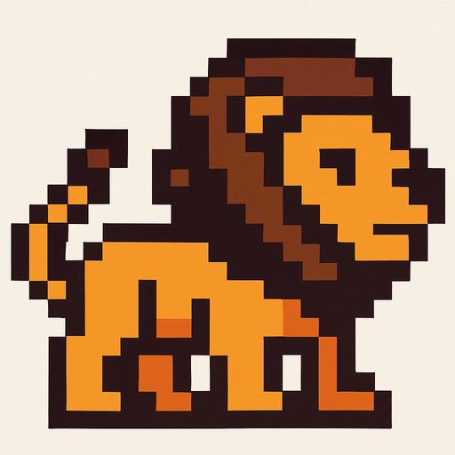 Lion pixel.
In-Game asset.  2d.  High contrast.  No shadows