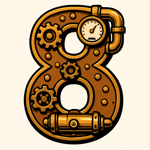 numero 8 en estilo steampunk.
In-Game asset.  2d.  High contrast.  No shadows