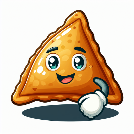 Create a cute and shiny 2D samosa with a golden-brown crispy texture. It should have a smiley face and a slight glow, making it look collectible and delicious. The art style should be cartoonish and exaggerated for a fun game..
Single Game Texture.  In-Game asset.  2d.  Blank background.  High contrast.  No shadows