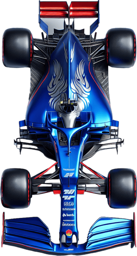 RedBull F1 race car. Top view. Royalblue body with Shinyred lines on sides. Silver bull-body. Silver ,,BlueBull" sponsors..
Single Game Texture. In-Game asset. 2d. Blank background. High contrast. No shadows.