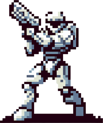 pixel art image of a stormtrooper from the Star Wars universe. The stormtrooper should be standing in a defensive pose, with their blaster raised.
Single Game Texture. In-Game asset. 2d. Blank background. High contrast. No shadows.