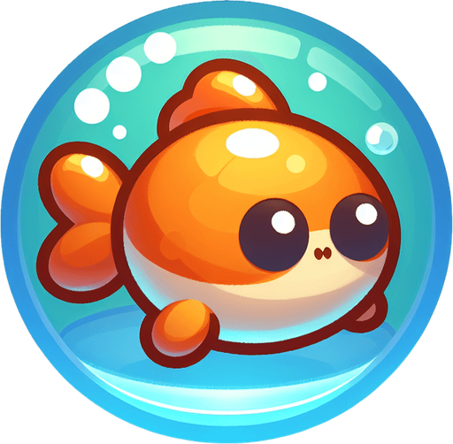 A cute little goldfish.
Single Game Texture. In-Game asset. 2d. Blank background. High contrast. No shadows.