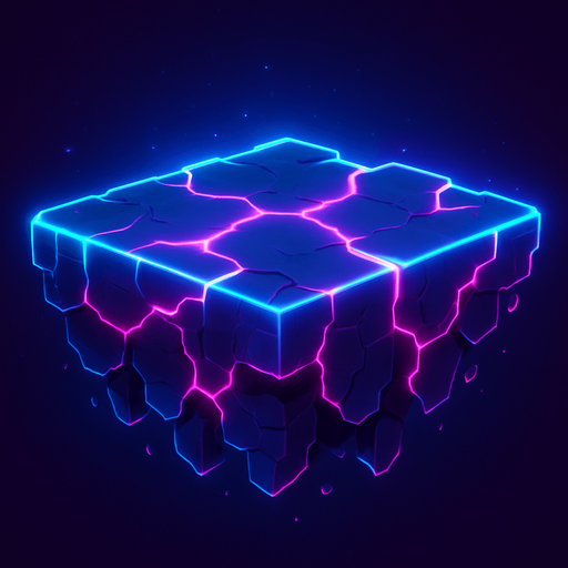 Neon cyberpunk glowing hologram flat platforming cracked crumbling