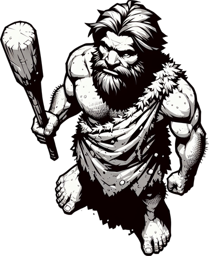 a caveman with a club, seen from above.
Single Game Texture. In-Game asset. 2d. Blank background. High contrast. No shadows.