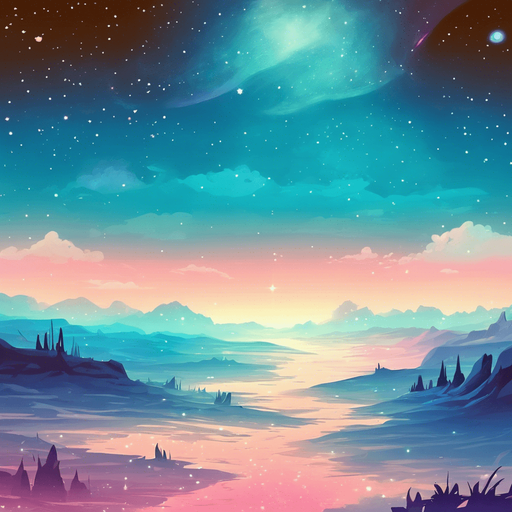 beautiful landscape. starry sky, pastel colours, high definition, alien world. Single Game Texture. In-Game asset. 2d. Blank background. High contrast. No shadows.