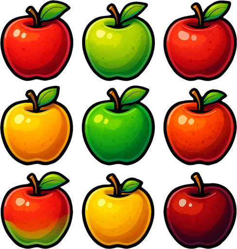 Pack of different apples.
In-Game asset.  High contrast.  No shadows. 3D