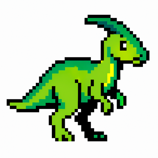 Make it 8 bit style dinosaur parasaurus cartoon character.
In-Game asset.  High contrast.  No shadows