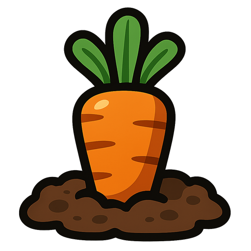 carrot in dirt.
In-Game asset.  2d.  High contrast.  No shadows