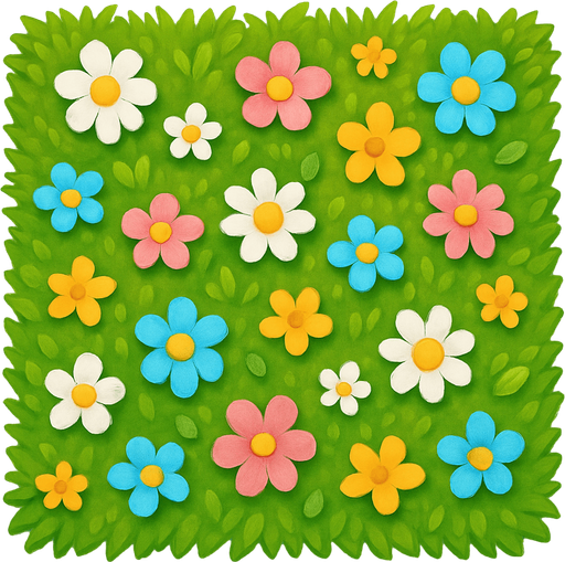 Cuadrado de cesped con flores visto desde arriba.
In-Game asset.  No shadows