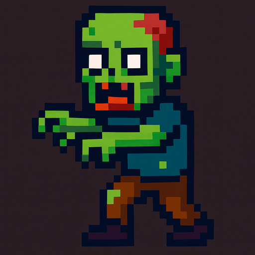 zombie pixel no text.
In-Game asset.  2d.  High contrast.  No shadows