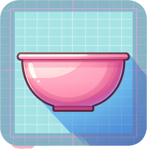 a pink kithen bowl. Single Game Texture. In-Game asset. 2d. Blank background. High contrast. No shadows.
