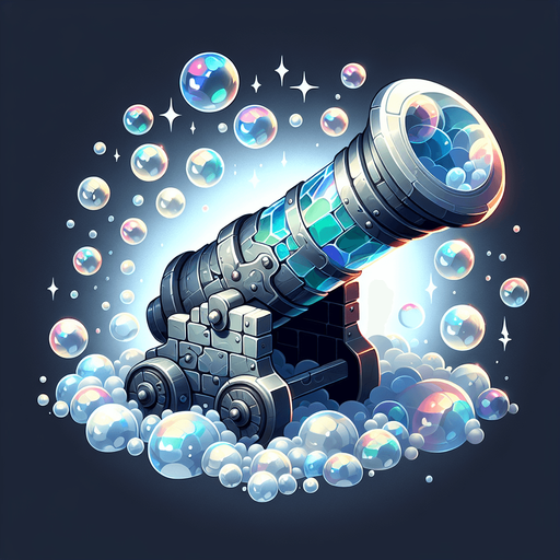 A cannon made out of a bubble.
Single Game Texture.  In-Game asset.  2d.  Blank background.  High contrast.  No shadows