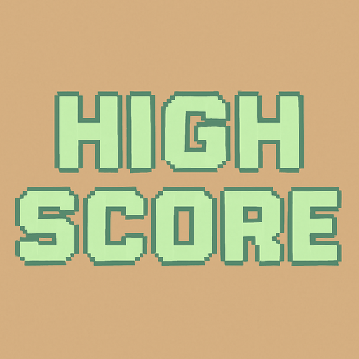 A pixel art text label for a retro 2D game main menu displaying "HIGH SCORE" in bold uppercase letters. The text is centered, large enough to be easily readable, and uses a pastel light green color. The style is simple, flat, and fits the cozy retro pixel art theme of the game. The text label is static and not interactive..
In-Game asset.  2d.  High contrast.  No shadows. pixel art. retro. 2d ui. text label. pastel green. bold uppercase letters. clear font. minimal. flat design. non-interactive