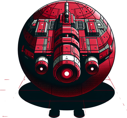 A round red spaceship with a dual laser turret..
Single Game Texture. In-Game asset. 2d. Blank background. High contrast. No shadows.
