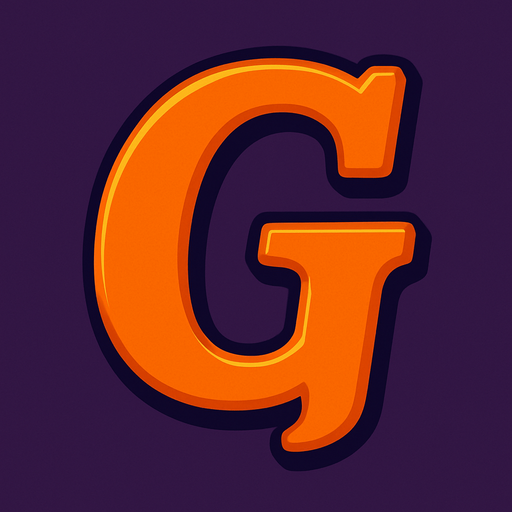 A stylish orange letter G..
In-Game asset.  2d.  High contrast.  No shadows