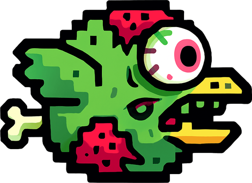 Make a zombi flapy bird.
In-Game asset.  2d.  High contrast.  No shadows
