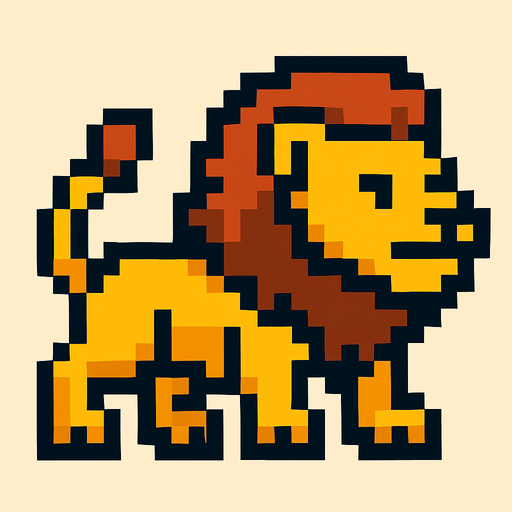 Pixel lion.
In-Game asset.  2d.  High contrast.  No shadows