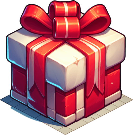 christmas present for kind santa, cartoon, power up Single Game Texture. In-Game asset. 2d. Blank background. High contrast. No shadows.