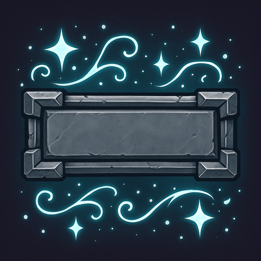 an old-style square long button in grey in a magical way.
In-Game asset.  2d.  High contrast.  No shadows