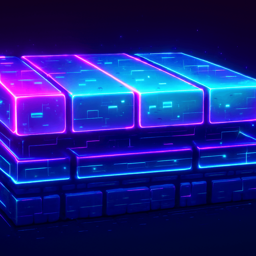 Neon cyberpunk hologram glowing platform side view