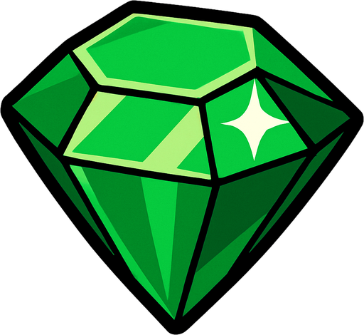 emerald.
In-Game asset.  2d.  High contrast.  No shadows