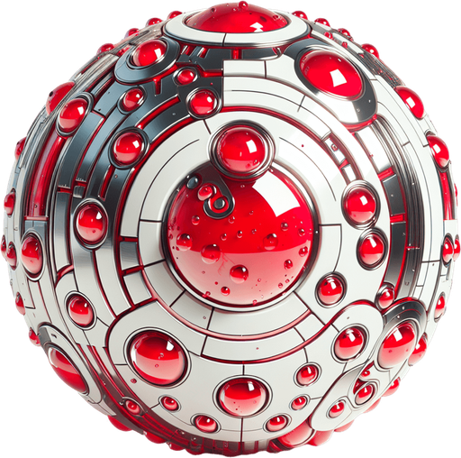 Red and white round jelly with effects steel robotic.
Single Game Texture. In-Game asset. 2d. Blank background. High contrast. No shadows.