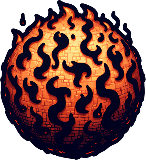 Fire ball. Bubble shooter game. Thin black outline..
Single Game Texture. In-Game asset. 2d. Blank background. High contrast. No shadows.