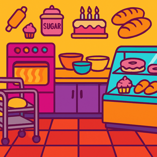 Fondo de pastelería.
In-Game asset.  2d.  High contrast.  No shadows