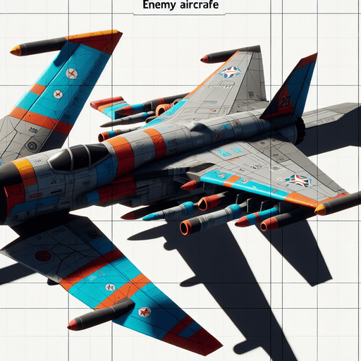 Enemy plane.
Single Game Texture.  In-Game asset.  2d.  Blank background.  High contrast.  No shadows