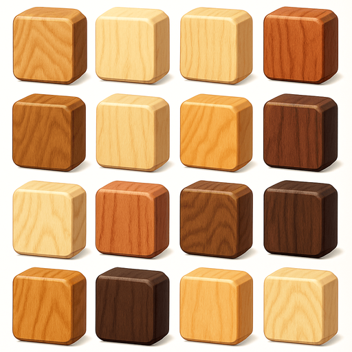 Pack of different Othello board square cells of wood, different wood.
In-Game asset.  High contrast.  No shadows. 3D