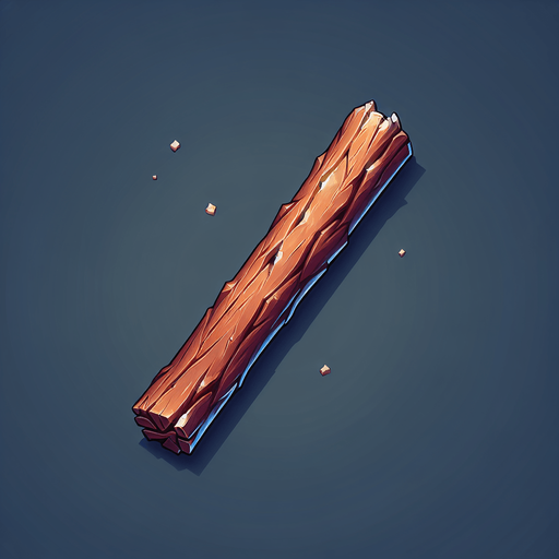 one wooden sticks.
Single Game Texture. In-Game asset. 2d. Blank background. High contrast. No shadows.