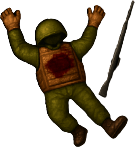 make soldier laying in with belly up dead