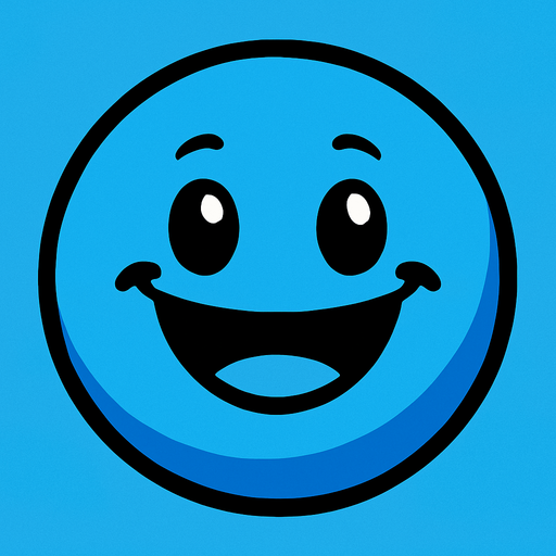 blue happy ball.
In-Game asset.  2d.  High contrast.  No shadows