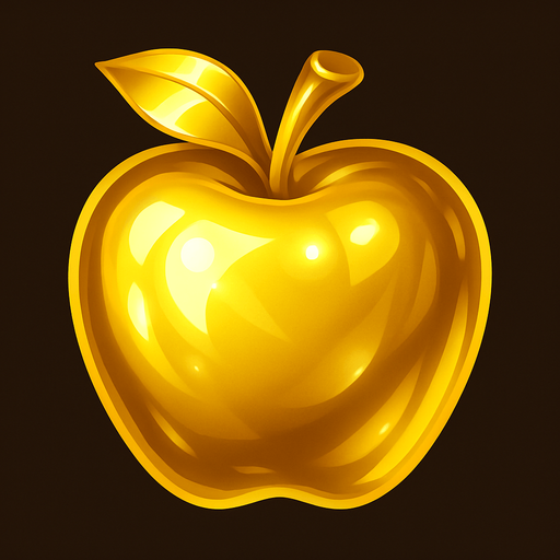 golden shiny very shiny apple.
In-Game asset.  2d.  High contrast.  No shadows