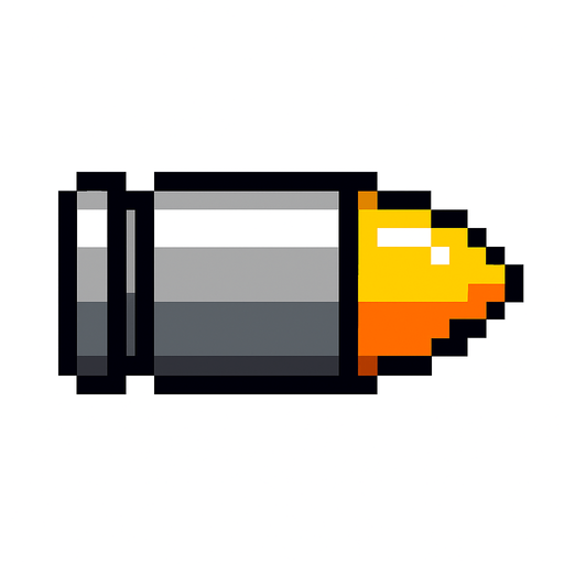 Bullet pixel.
In-Game asset.  2d.  High contrast.  No shadows